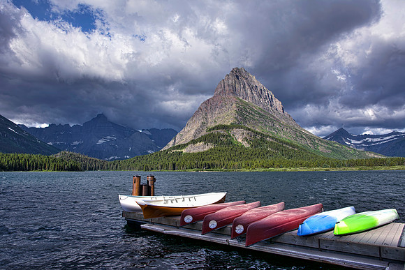 Canoes at Swiftcurrent Lake